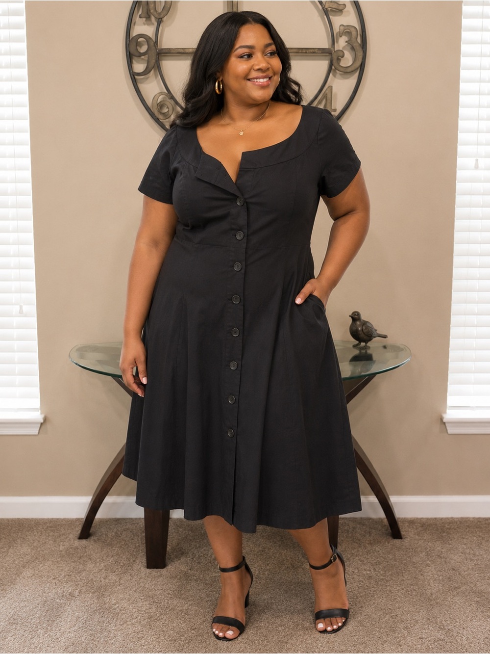 Lafayette 148 New York Elegant Black Button-Down Dress Size‎ 16
